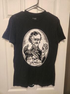 Black Matter Black Tee with White Edgar Allan Poe Portrait Graphic
